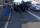 Carro capota na avenida das Torres, em Manaus